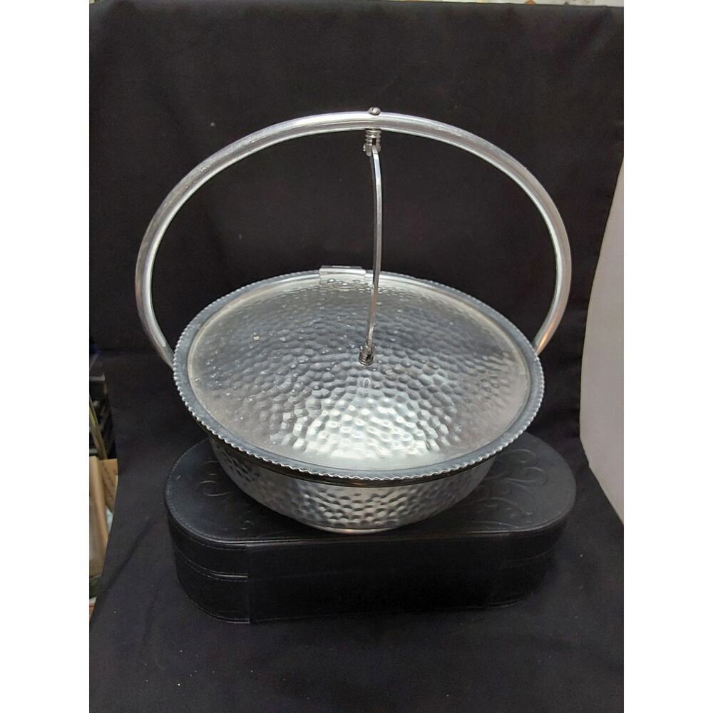 Vintage Art Deco Aluminum Server attached líd Pyrex glass insert by Nasco Italy